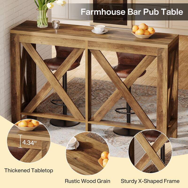 63-Inch Farmhouse Counter Height Bar Table with Sturdy Wooden frame - 63" L x 15.7" W x 39.37" H
