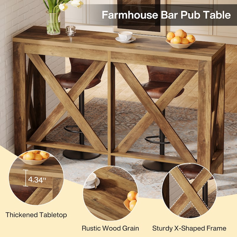63-Inch Narrow Counter Height Bar Table with Sturdy Base - 63" L x 15.7" W x 39.37" H