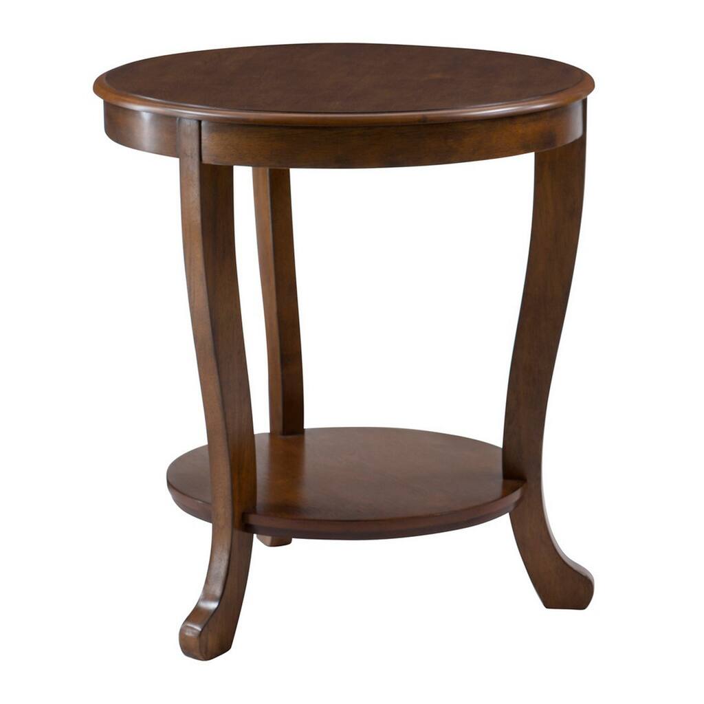 Traditional Wooden Round Side Table with Cabriole Legs and Open Shelf,Brown