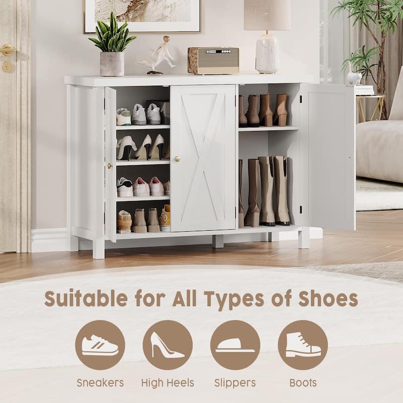 Farmhouse Shoe Cabinet with 3 Barn Doors - 4-Tier Entryway Shoe Storage