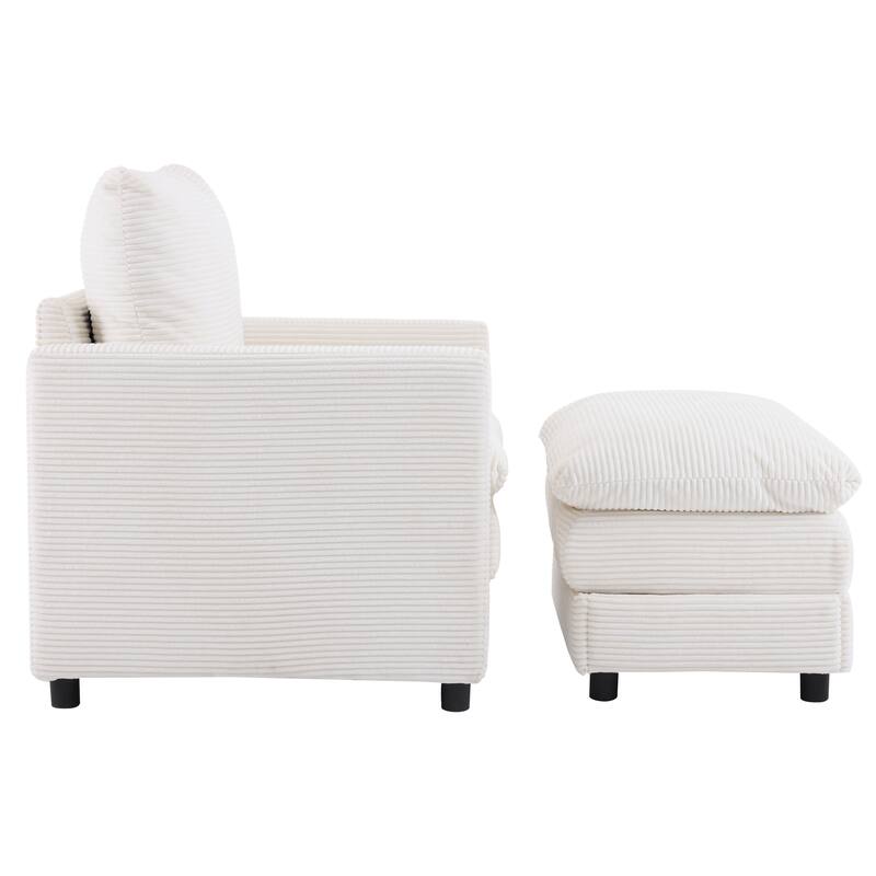 Corduroy Armchair Set with Ottoman