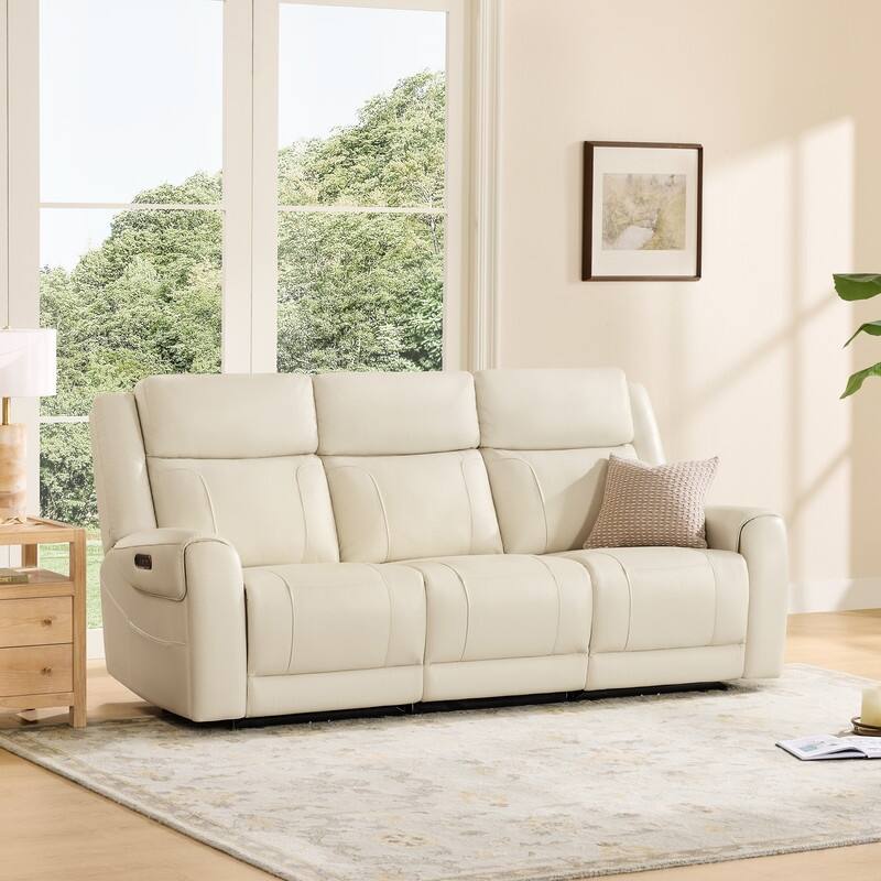 Spruce & Spring Leo Power Wall Hugger Reclining Sofa with Multi-Function Console - 3 Pieces - Cream