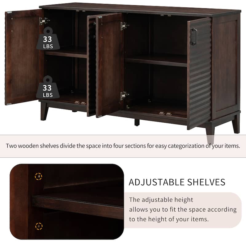 Sideboard with 4 Door Large Storage Buffet with Adjustable Shelves and Metal Handles