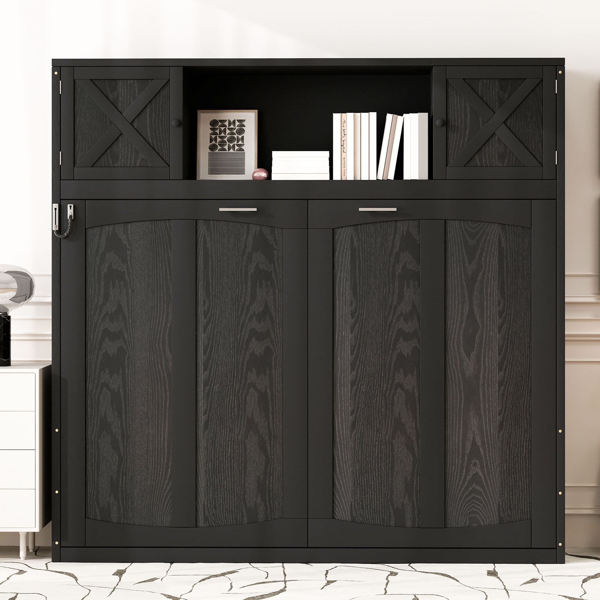 Murphy Bed with Wood Grain Finish Wall Bed Cabinet Bed