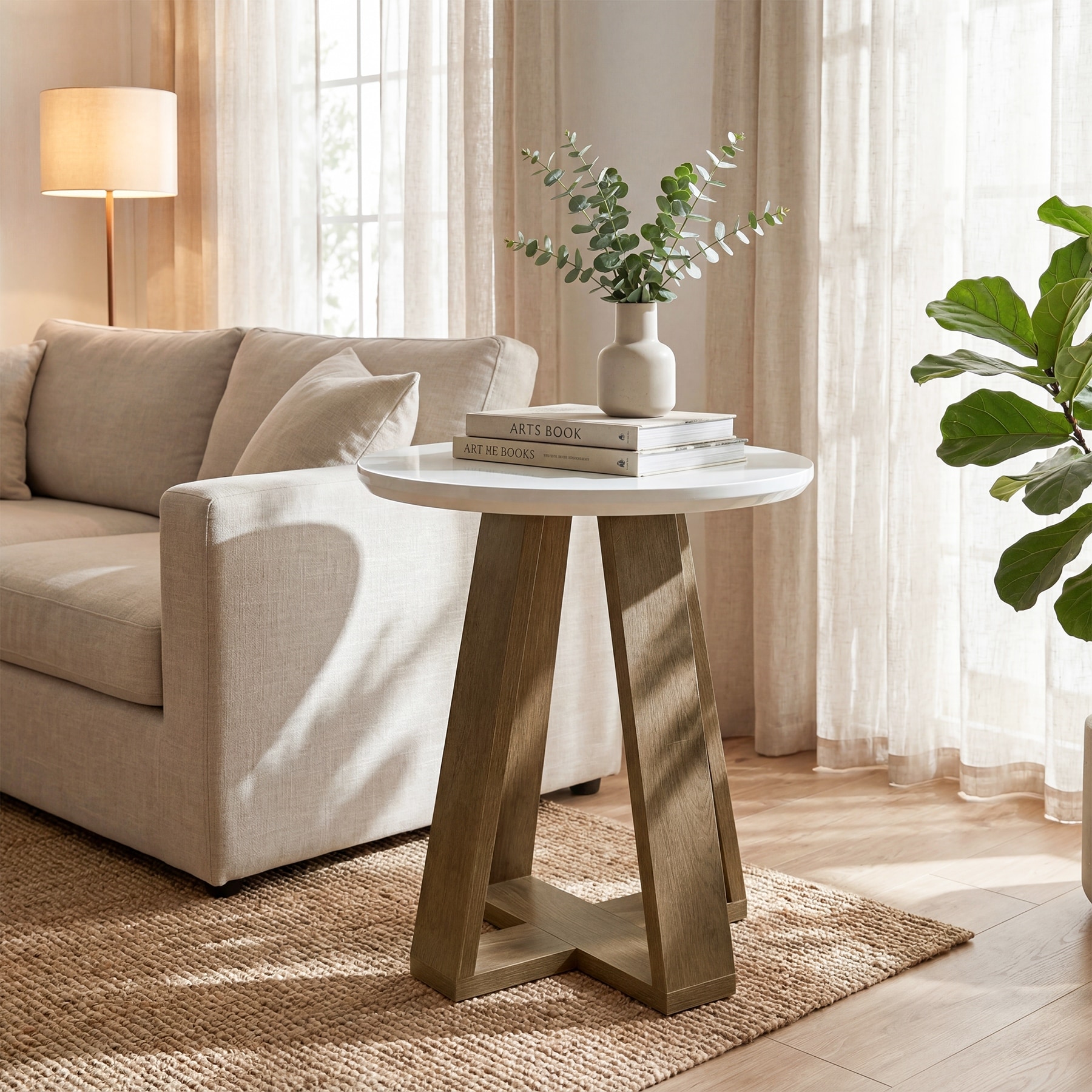 Modern Round Side Table, Small End Table for Living Room