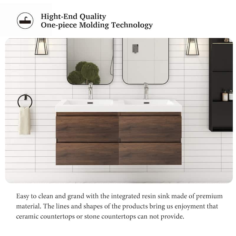 Angela 47 in.W x 19.5 in.D x 20.5 in.H Wall-Mounted Bath Vanity with White Cultured Marble Top