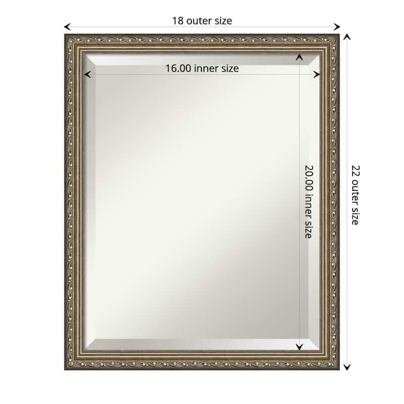 Beveled Wood Wall Mirror - Parisian Silver Frame - Outer Size: 18 x 22 in