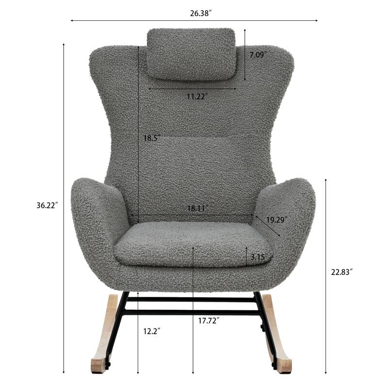Polyester Glider Chair with Adjustable Headrest and Storage Pocket, Rubber Wood Base