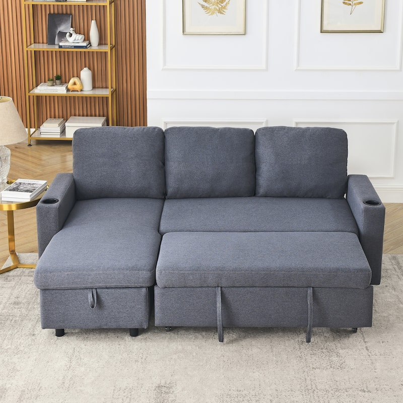 78.5" Linen Convertible Sofa Bed with Storage Ottoman