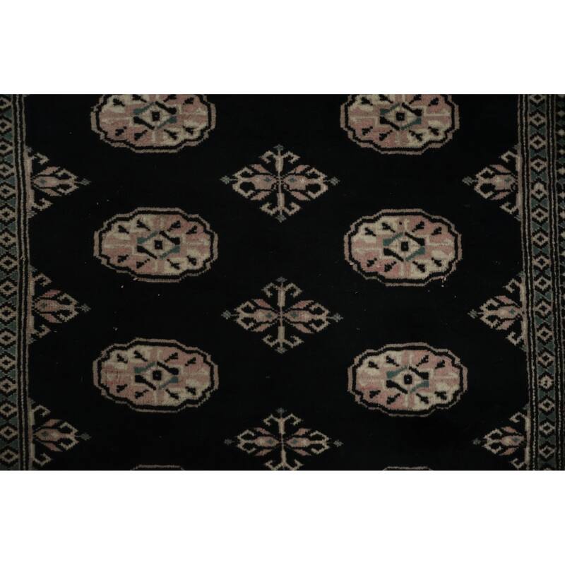 Hand Knotted Oriental 100% Wool Carpet Traditional Geometric Black Bokhara Area Rug - 6' 6'' X 4' 2''