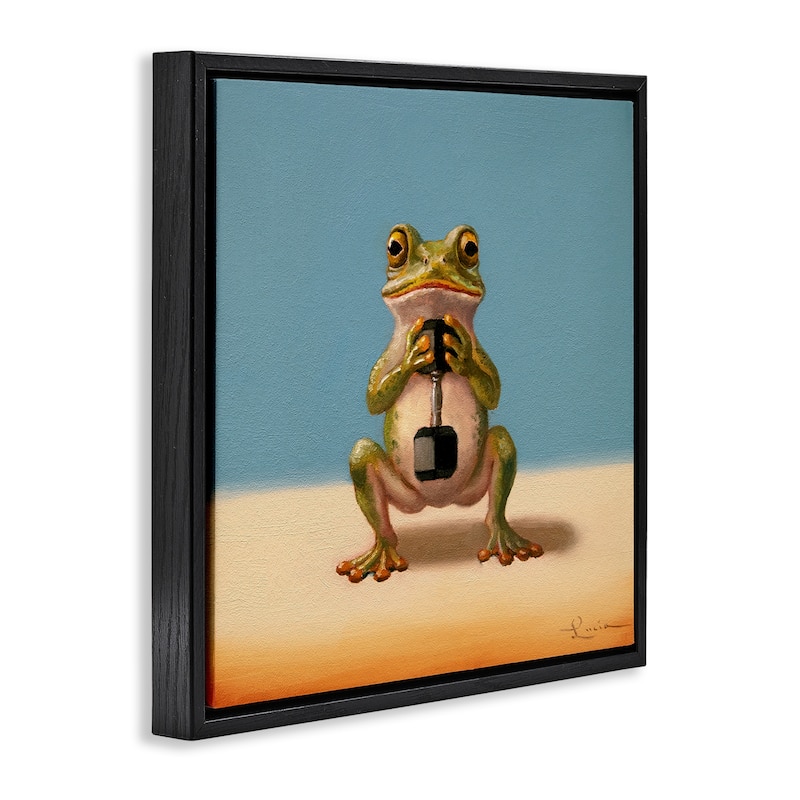 Stupell Frog Lifting Weights Framed Floater Canvas Wall Art Design By Lucia Heffernan