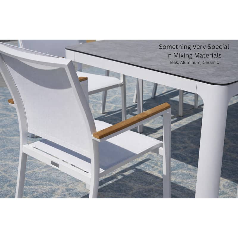 Como White 7-Piece Aluminum Outdoor Dining Set with Sling Set in White - N/A