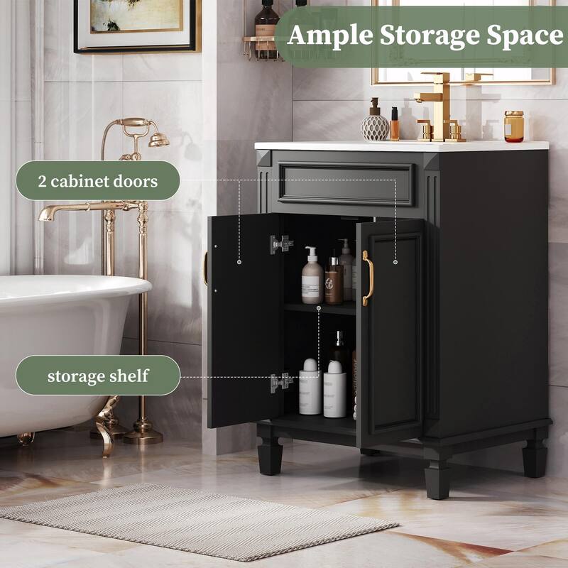 24'' Bathroom Vanity with Sink - Modern Storage Cabinet with 2 Soft-Closing Doors and Adjustable Shelf