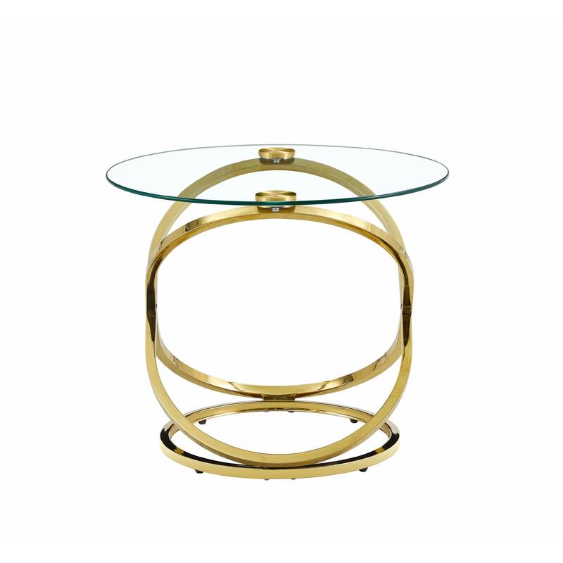 Modern Round Clear Glass Coffee Table with Tempered Glass and Stainless Steel Base