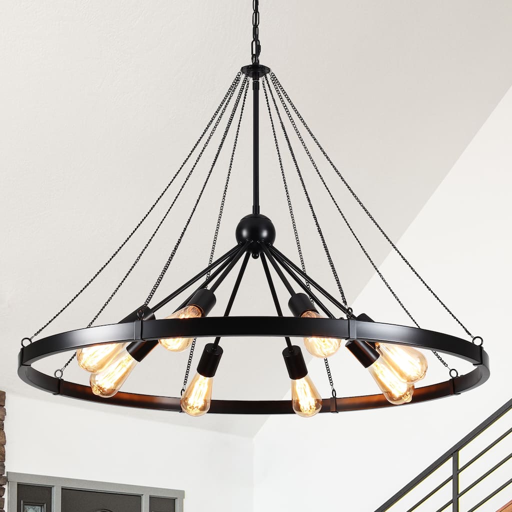 8-Light Sputnik Sphere Chandelier, Farmhouse Wagon Wheel Chandelier for Dining Living Room - 35.43'' D x 24.41'' H