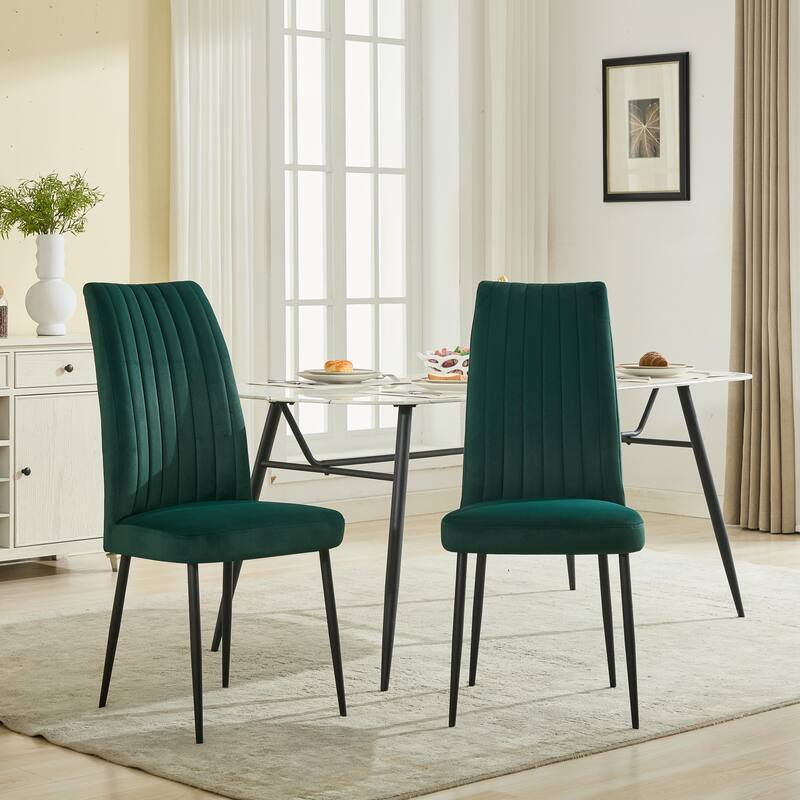 Modern Minimalist Style Velvet Dining Chair, 2-Piece Set with Adjustable Iron foot, for Kitchen and Dining Room, Beige - Green