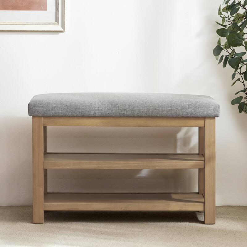 HUIMO Multi-Functional Solid Wood Bench with Storage Shelves 46in/39in - 31 - Grey