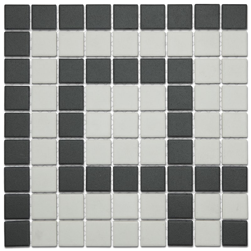 Merola Tile Gotham 1" Greek Corner Unglazed Black and White 8-3/4" x 8-3/4" Porcelain Mosaic Floor and Wall Tile