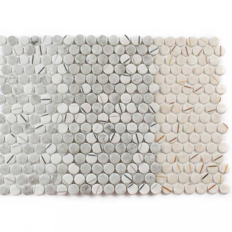 The Tile Life Eterna Penny 12x12 Lineas Gris Round Glass Mosaic Floor, Wall & Backsplash Tile