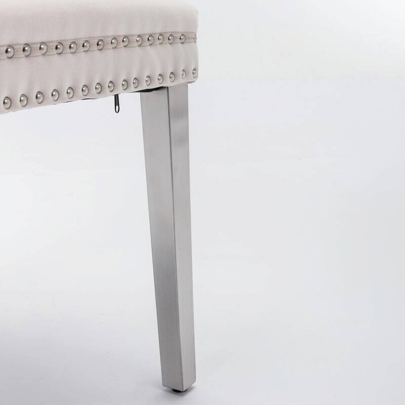 Tufted Velvet Dining Chairs - Solid Wood - Golden Stainless Steel Legs - Nailhead Trim - Set of 2