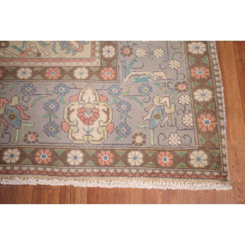 Traditional Gray Tabriz Persian Vintage Rug Hand-Knotted Wool Carpet - 9'6"x 12'11"