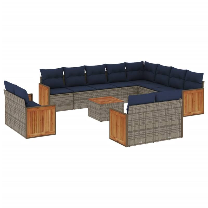 vidaXL 12/13 Piece Patio Sofa Set with Cushions Black/Gray Poly Rattan - 21.7 x 24.4 x 27.2