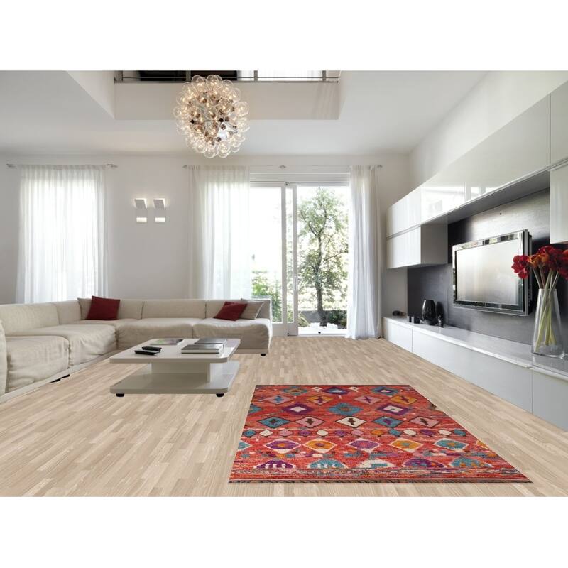 All-Over Geometric Plush Moroccan Area Rug Hand-Knotted Wool Carpet - 6'1"x 10'2"