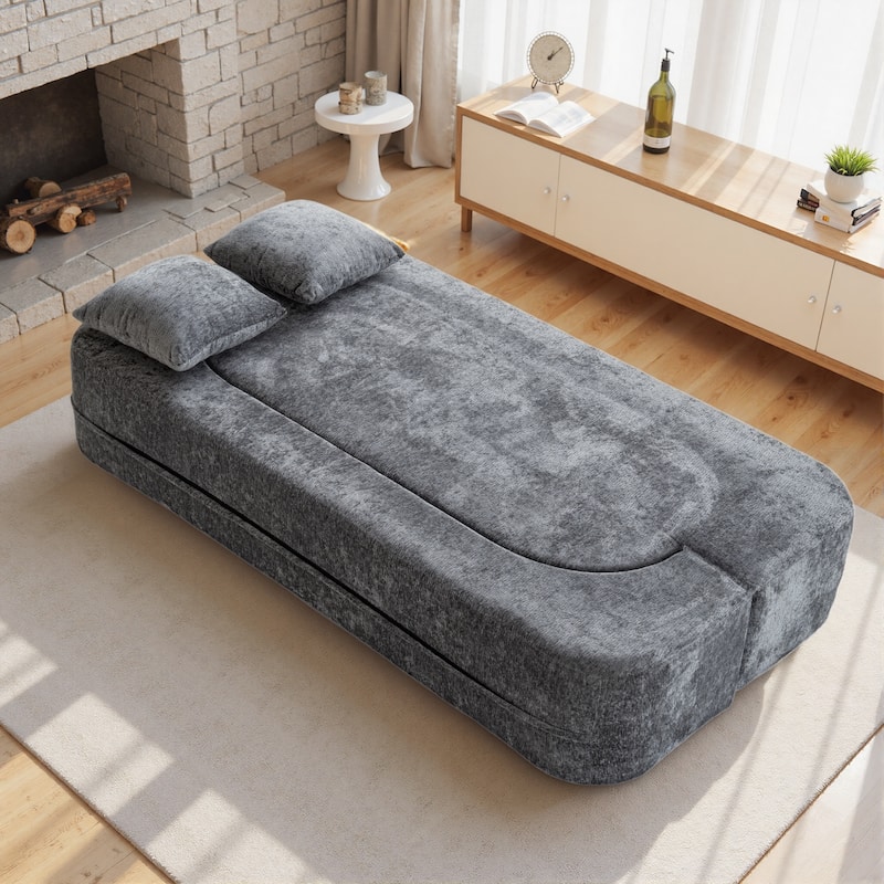79" boneless loveseat Convertible Folding Sofa Bed, Twin Sleeper Sofa with Pillow, Modern Chenille Couch for Living Room