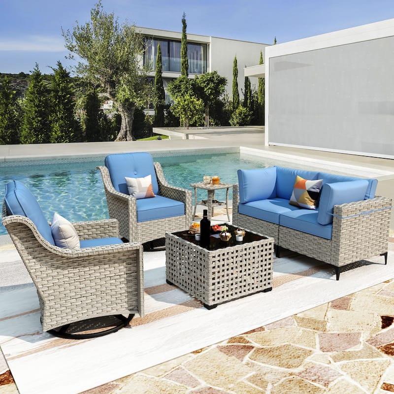 XIZZI 6-piece Patio Furniture Wicker Conversation Set with Swivel Chair