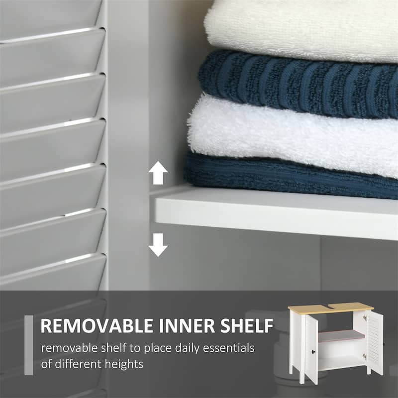White MDF Under Sink Bathroom Cabinet with Doors and Anti-Slip Feet - 26.5" W x 11.75" D x 23.75" H