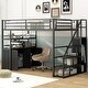 preview thumbnail 3 of 32, All-in-one Loft Bed Full Size Loft Bed Metal Bed Frame with Bookcase Stairs, Wardrobe, Lockers and Storage Shelves for Bedroom