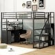 preview thumbnail 1 of 15, Metal Full Size Loft Bed with Storage Staircase and Wardrobe,Kids Bed with Shelves and Lockers Black