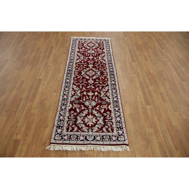 Hand Knotted Oriental 100% Wool Carpet Traditional All-Over White Kashan Runner Rug - 7' 11'' X 2' 8''