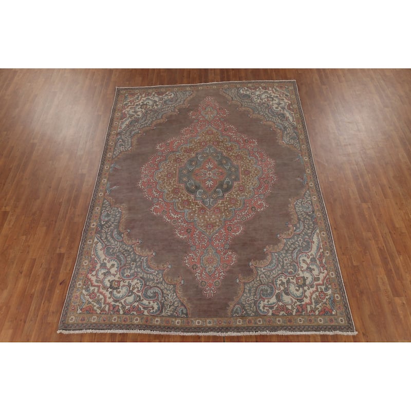 Brown Tabriz Persian Vintage Area Rug Handmade Oriental Wool Carpet - 7'8"x 11'1"