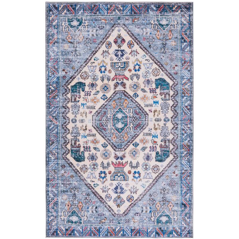 SAFAVIEH Tucson Machine Washable Slip Resistant Eilish Boho Oriental - 4' x 6' - Beige/Grey - Rectangle