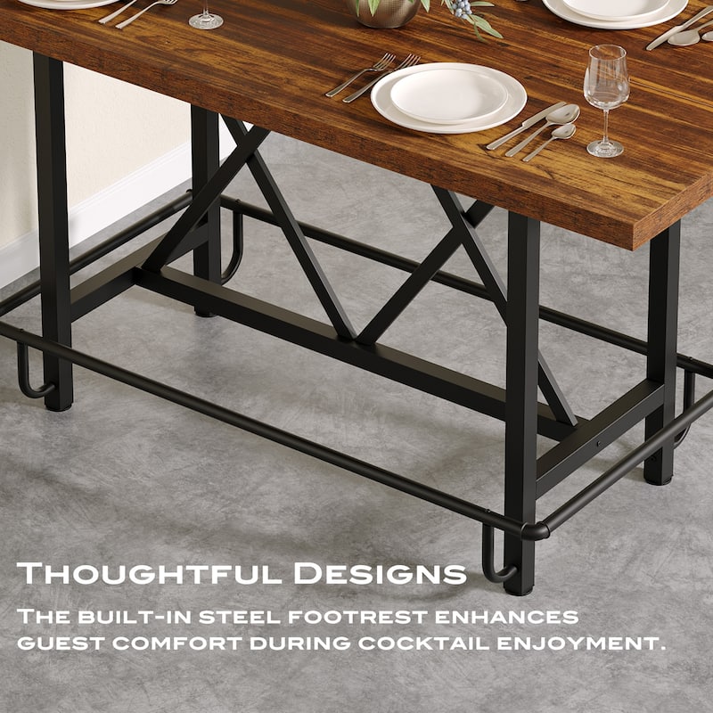 6-People Counter Bar Height Pub Table withe Footrest, Tall Bar Table with Thicken Wood Tabletop and Metal Frame for Home/Kitchen