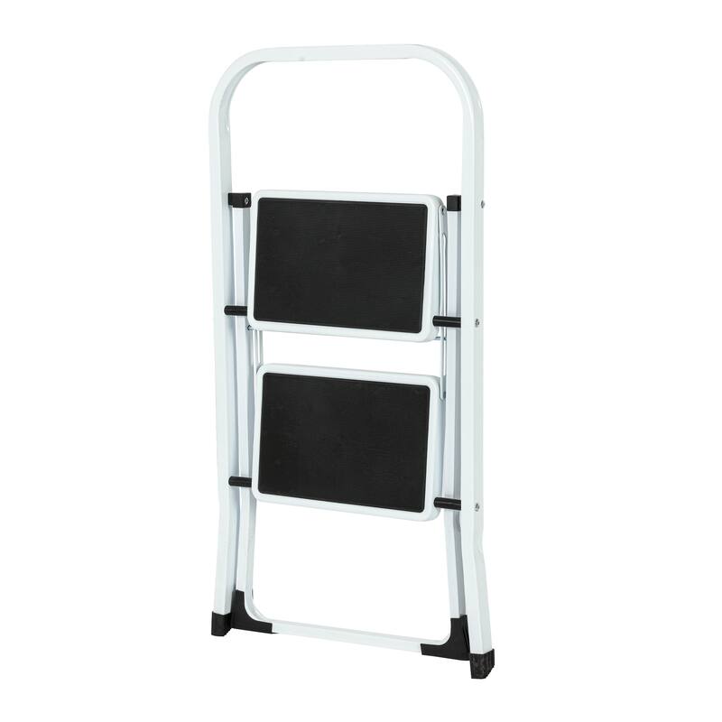 330 lb Capacity 2-Step White Iron Folding Step Stool Ladder