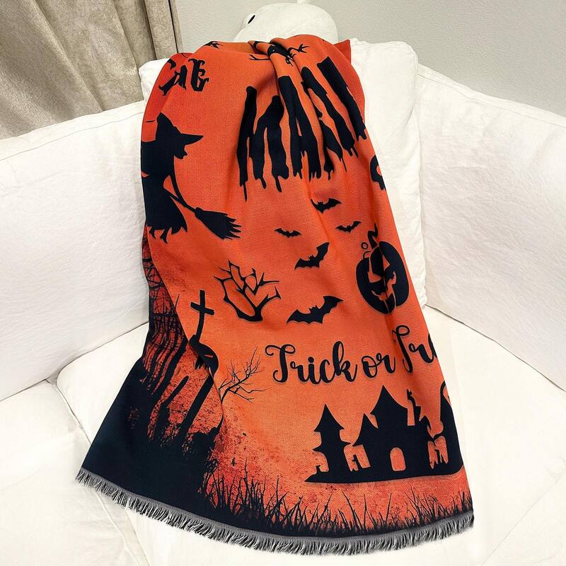 Halloween Personalized Tassel Throw Blanket with Name, Custom Spooky Ghost Pumpkin Blanket, Cozy Halloween Gift