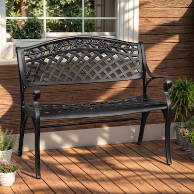 Moasis 39.4" Cast Aluminum Outdoor Bench 2-Person Patio Garden Bench
