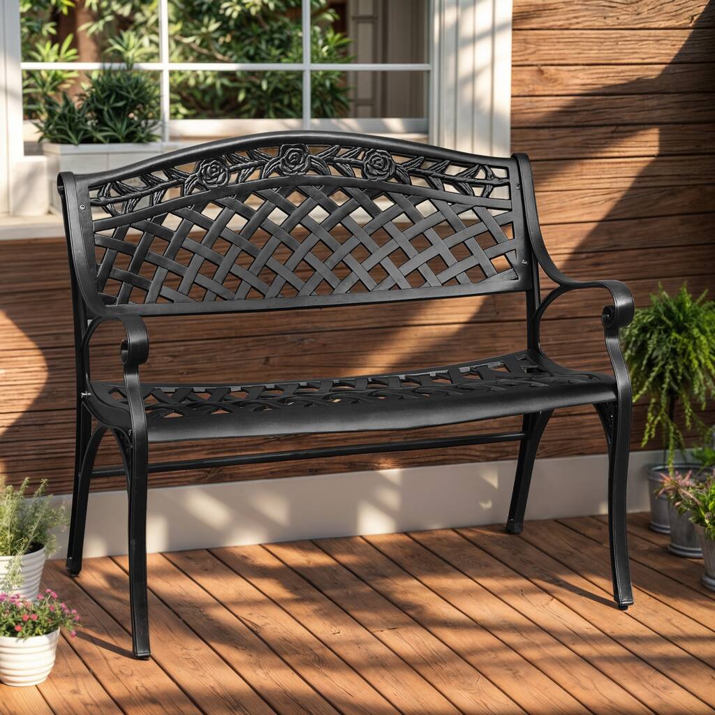 Moasis 39.4" Cast Aluminum Outdoor Bench 2-Person Patio Garden Bench
