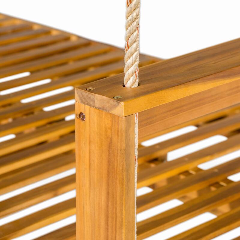 Patio Wooden Twin Size Porch Swing Daybed with 4 Hanging Ropes