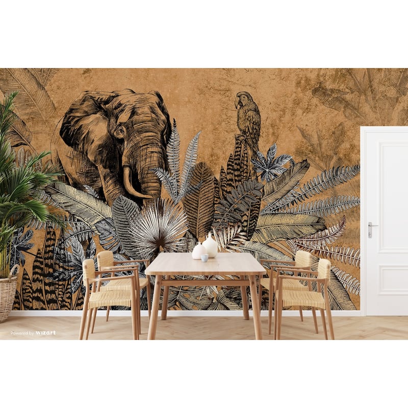 Vintage Safari Elegance Wallpaper Mural Intricate Foliage