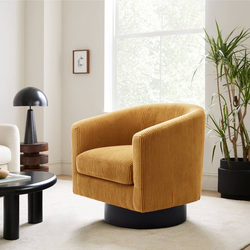 UIXE 360° Swivel Barrel Accent Chair Armchair For Living Room - Single - Orange-Corduroy