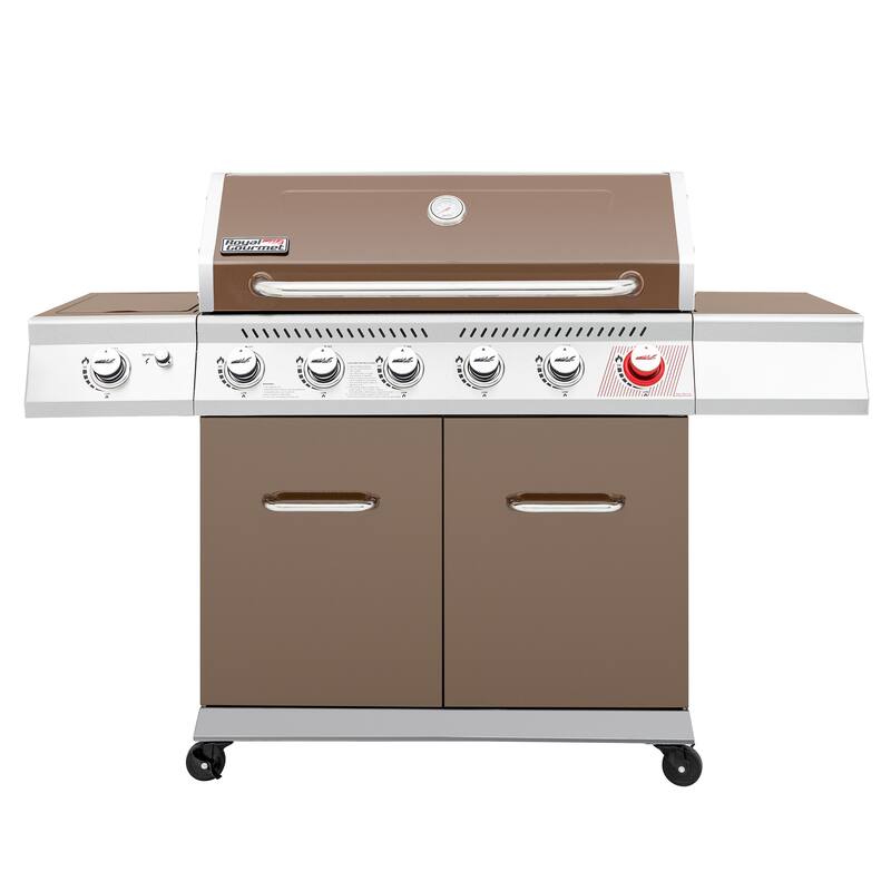 Royal Gourmet 6-Burner Cabinet Style Gas Grill with Sear and Side Burner for Outdoor Grilling, 74,000 BTU, coffee - Propane Gas