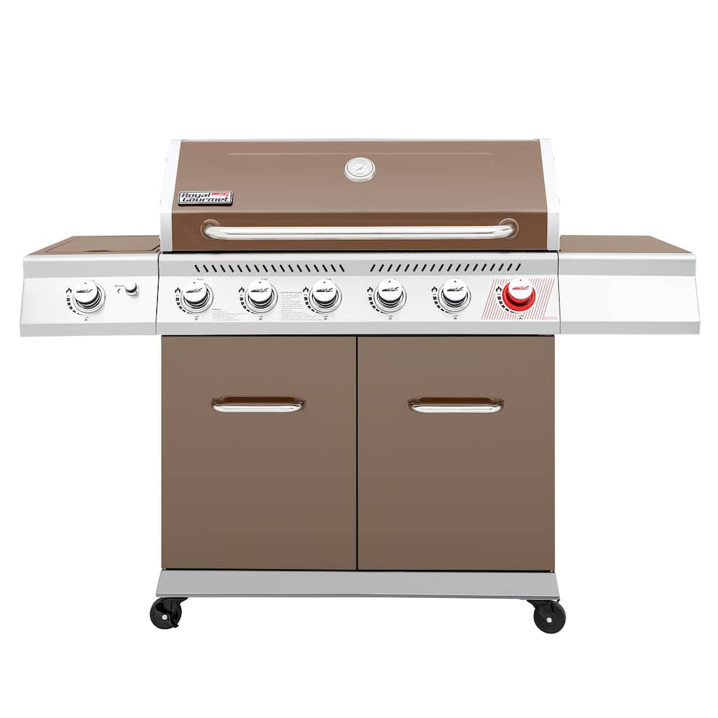 Royal Gourmet 6-Burner Gas Grill with Sear & Side Burner, coffee