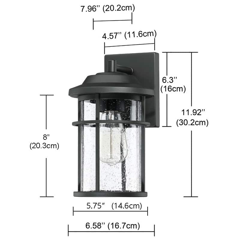 Modern Black Outdoor Wall Lantern with Seeded Glass