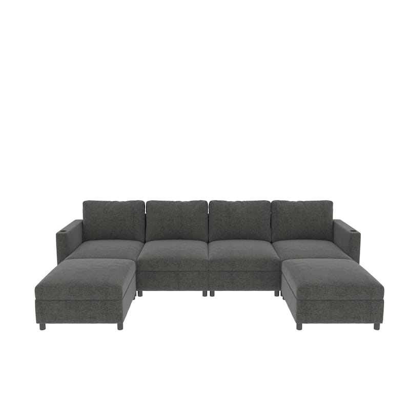 123" U-Shape Modular Sectional Couch with Storage Function, Ottoman