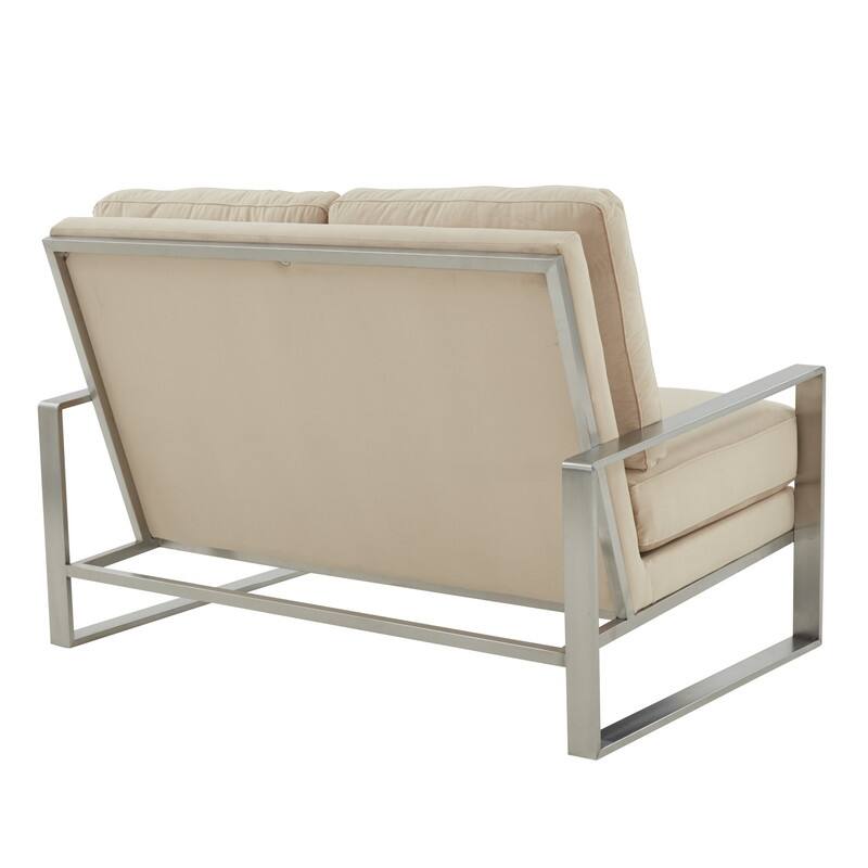 Jefferson Modern Leather/Velvet Loveseat Sofa with Silver/Gold Frame, Removable Cushions Couch for Home and Office