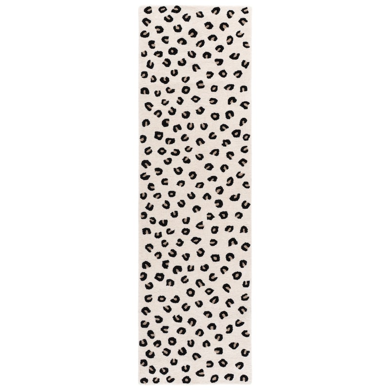 SAFAVIEH Handmade Fifth Avenue Margitta Animal Print Wool Rug - 2'3" x 8' Runner - Ivory/Black