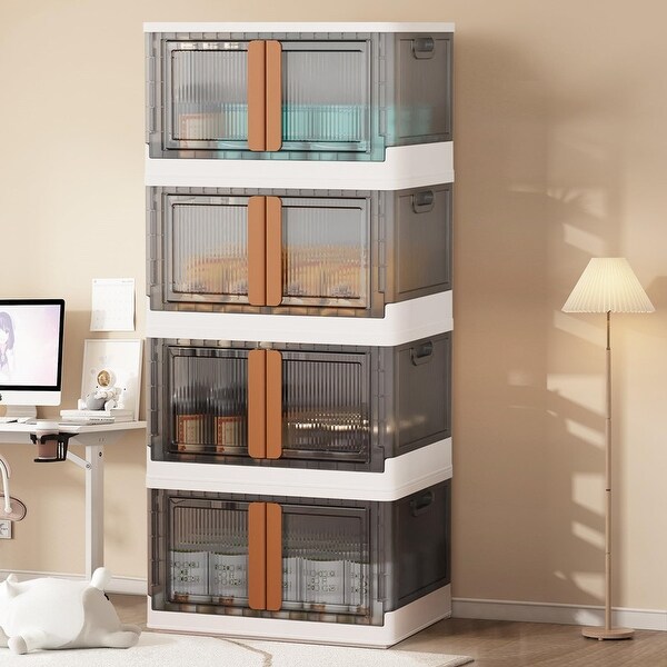 Folding Storage Box, Plastic Storage Bins with Open Front Door